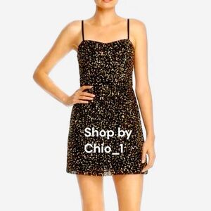 French Connection Black and Gold Sequin Mini Dress